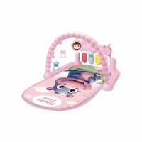 Covoras de joaca bebe cu pian si arcada cu jucarii Hippo Roz