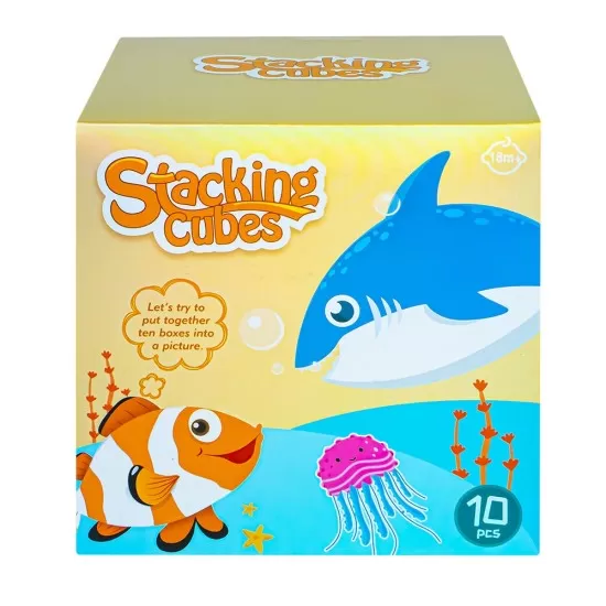 Cuburi educative stivuibile din carton - Animale marine, 10 piese Cuburi educative stivuibile din carton - Animale marine, 10 piese