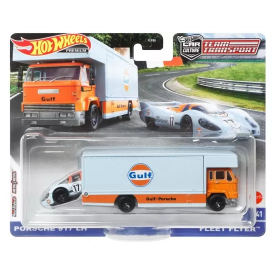 Transportator Hot Wheels Fleet Flyer cu masinuta Porsche 917 EH scara 1:64 Transportator Hot Wheels Fleet Flyer cu masinuta Porsche 917 EH scara 1:64