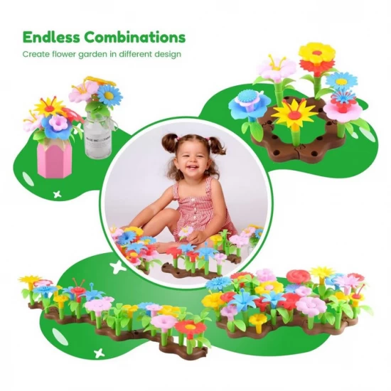 Joc educativ asamblare gradina cu flori in cutie depozitare 165 piese Joc educativ asamblare gradina cu flori in cutie depozitare 165 piese