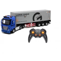 Camion container cu telecomanda, 9 functii, lumini, sunete, deschidere usi, cablu USB, scara 1:24