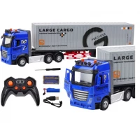 Camion container cu telecomanda, 9 functii, lumini, sunete, deschidere usi, cablu USB, scara 1:24