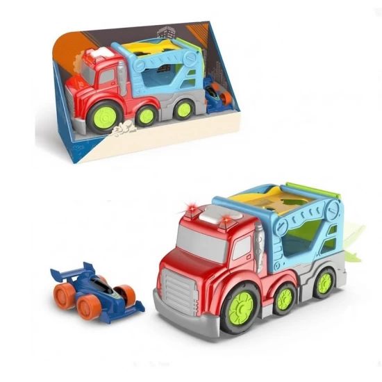 Camion cu platforma, masinuta curse, sunete si lumini, +18 luni