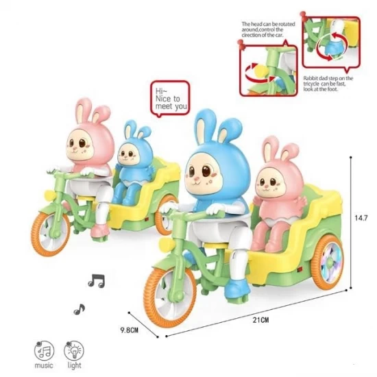 Jucarie interactiva iepuras Funny Rabbit cu tricicleta, muzica si lumini Jucarie interactiva iepuras Funny Rabbit cu tricicleta, muzica si lumini