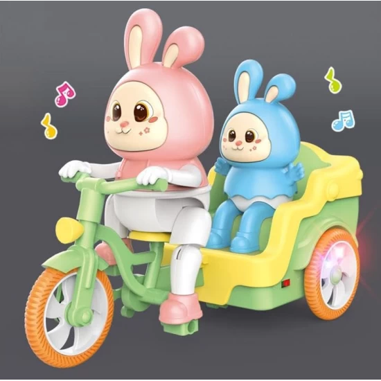 Jucarie interactiva iepuras Funny Rabbit cu tricicleta, muzica si lumini Jucarie interactiva iepuras Funny Rabbit cu tricicleta, muzica si lumini