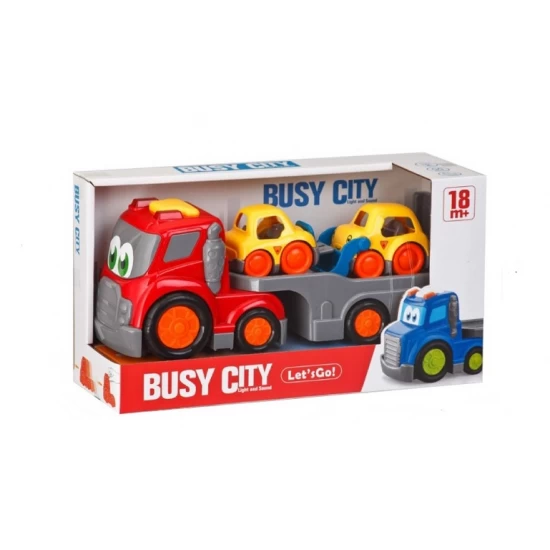 Masina platforma cu 2 vehicule, sunete si lumini, +18 luni