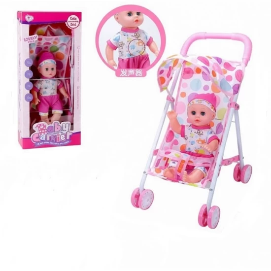 Papusa bebelus baiat cu sunete si carucior