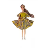 Papusa Emily Fashion 30 cm cu morisca si rochita cu imprimeu portocale 