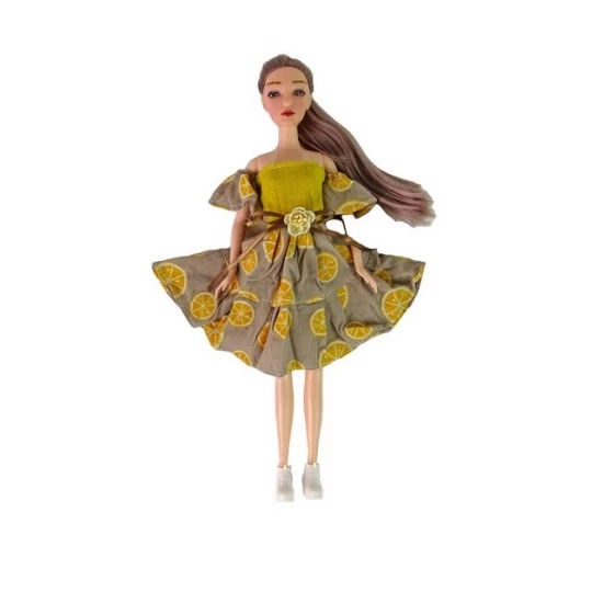 Papusa Emily Fashion 30 cm cu morisca si rochita cu imprimeu portocale 