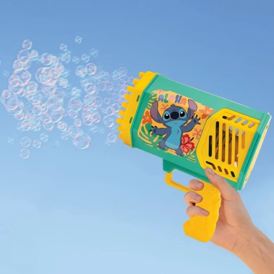 Jucarie pistol pentru baloane de sapun, sufla sute de baloane, cu lumini, Stitch