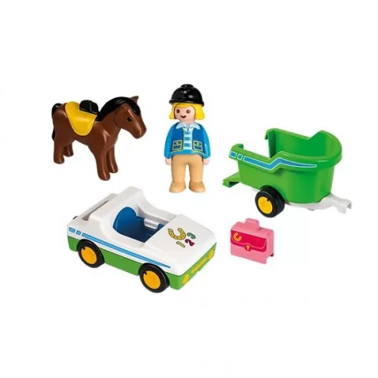Playmobil 1.2.3 - Masina cu remorca si calut Playmobil 1.2.3 - Masina cu remorca si calut