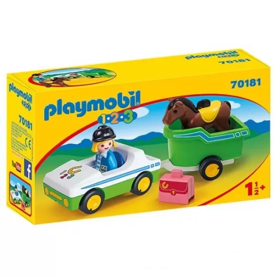Playmobil 1.2.3 - Masina cu remorca si calut Playmobil 1.2.3 - Masina cu remorca si calut