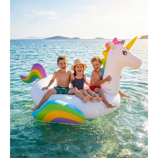 Saltea gonflabila mare pentru copii si adulti, diametru 215 cm, greutate maxima suportata 120 kg, Unicorn
