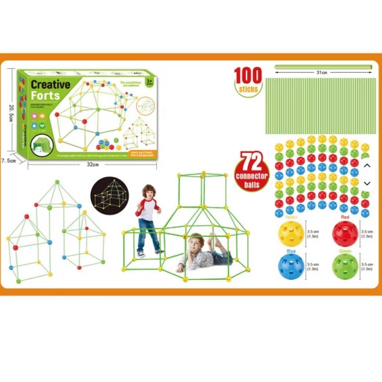 Set asamblare Cort pentru copii, 172 piese, jucarie educationala pentru interior si aer liber, verde 