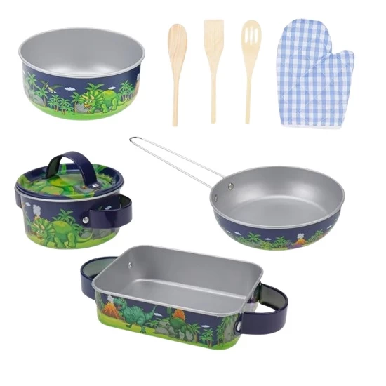 Set de gatit pentru copii cu vase din metal 9 piese 