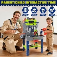 Set banc de lucru pentru copii cu bormasina electrica si accesorii 132 piese