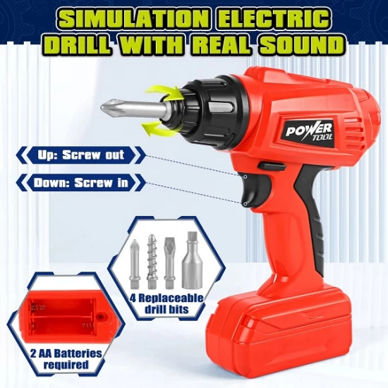 Set banc de lucru pentru copii cu bormasina electrica si accesorii 132 piese