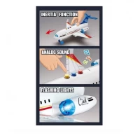 Avion de jucarie 28 cm cu sunete, lumini si 2 masinute, alb