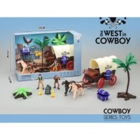 Set de joaca cu figurine cowboy si caruta western Vestul Salbatic 
