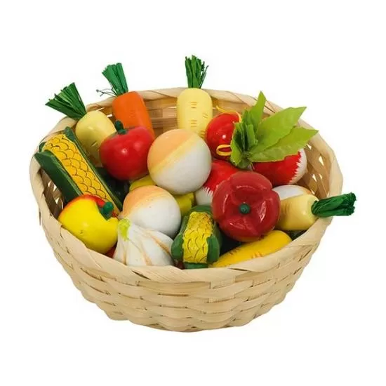 Set de joaca legume din lemn in cosulet 17 piese Goki Set de joaca legume din lemn in cosulet 17 piese Goki