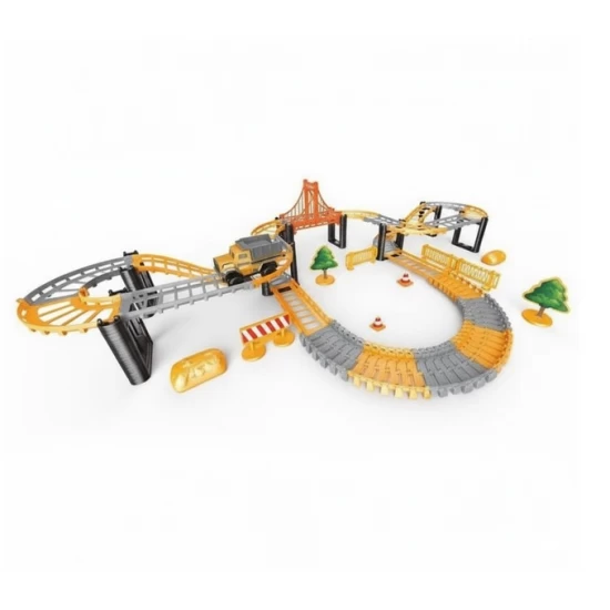 Set circuit santier cu masinuta electrica 88 piese