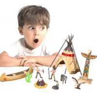 Set de joaca trib indian cu figurine, cort si barca