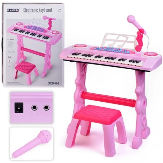 Orga electrica pentru copii 37 clape cu micofon si scaunel roz