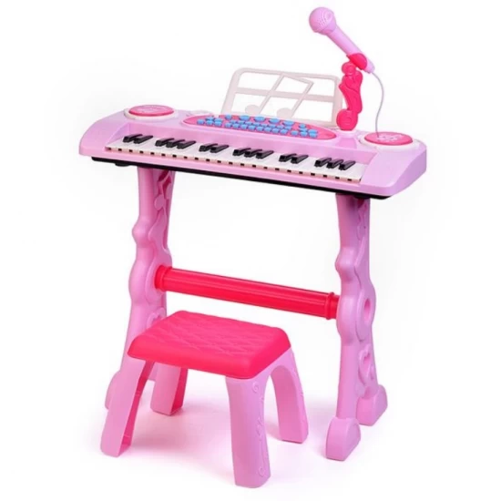 Orga electrica pentru copii 37 clape cu micofon si scaunel roz