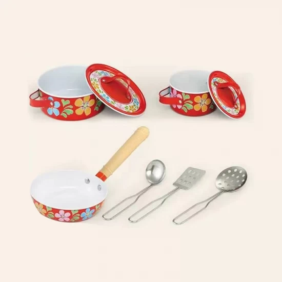 Set de joaca vase bucatarie din otel decorat 8 piese