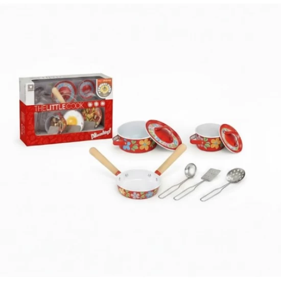 Set de joaca vase bucatarie din otel decorat 8 piese