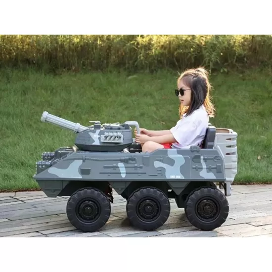 Tanc electric pentru copii cu telecomanda si 4 motoare 12V Gri Tanc electric pentru copii cu telecomanda si 4 motoare 12V Gri