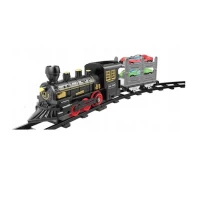 Trenulet electric cu sunete, lumini, fum si 2 masinute metalice
