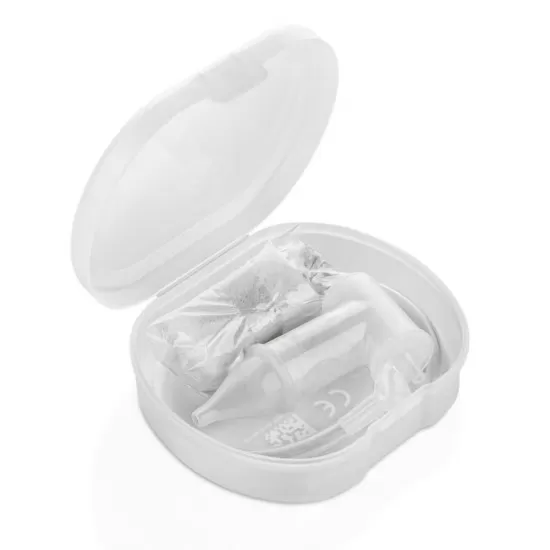 Aspirator nazal bebelusi, cu aspirare bucala, varf din silicon moale, sterilizabil la abur, cutie depozitare si 4 filtre, Reer 79139 Aspirator nazal bebelusi, cu aspirare bucala, varf din silicon moale, sterilizabil la abur, cutie depozitare si 4 filtre, Reer 79139