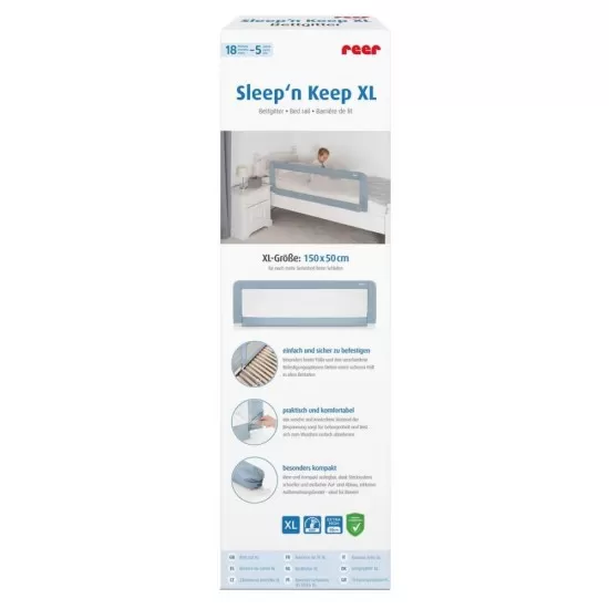 Bariera protectie anticadere pat copii, lungime 150 cm, albastru-gri, Reer Sleep'n Keep XL Bariera protectie anticadere pat copii, lungime 150 cm, albastru-gri, Reer Sleep'n Keep XL