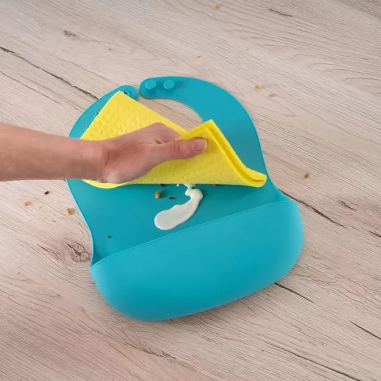 Bavetica din silicon moale cu buzunar colector pentru bebelusi, reglabila, albastra, Reer Eat`n Tidy Bavetica din silicon moale cu buzunar colector pentru bebelusi, reglabila, albastra, Reer Eat`n Tidy
