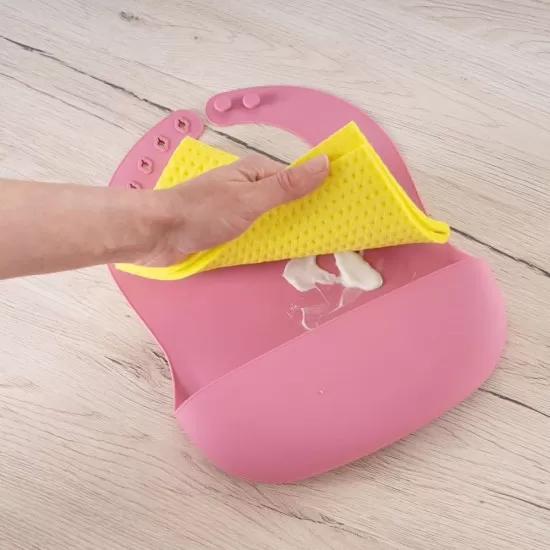 Bavetica din silicon moale cu buzunar colector pentru bebelusi, reglabila, roz, Reer Eat`n Tidy Bavetica din silicon moale cu buzunar colector pentru bebelusi, reglabila, roz, Reer Eat`n Tidy