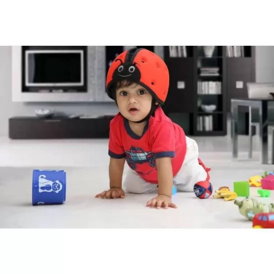 Casca protectie bebelusi cu spuma flexibila ultrausoara si reglabila, 7-24 luni, rosie, SafeHead Baby Ladybird