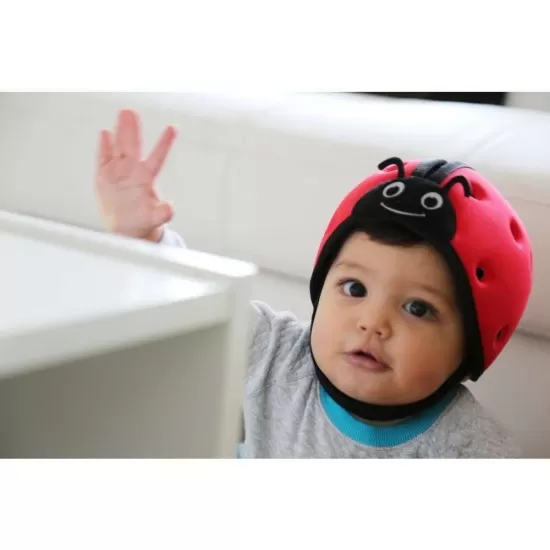 Casca protectie bebelusi cu spuma flexibila ultrausoara si reglabila, 7-24 luni, rosie, SafeHead Baby Ladybird
