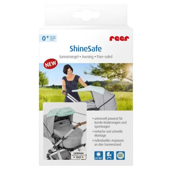Copertina pentru protectie solara UV 50+, parasolar pentru carucior de copii, model universal, verde menta, Reer ShineSafe Mint