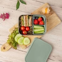 Cutie de pranz pentru alimente, din inox, cu compartimente din silicon, capac din silicon, fara BPA, lavabile in masina de spalat vase, Reer Lunchbox