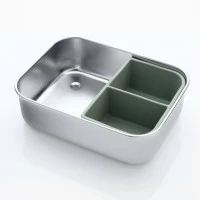 Cutie de pranz pentru alimente, din inox, cu compartimente din silicon, capac din silicon, fara BPA, lavabile in masina de spalat vase, Reer Lunchbox