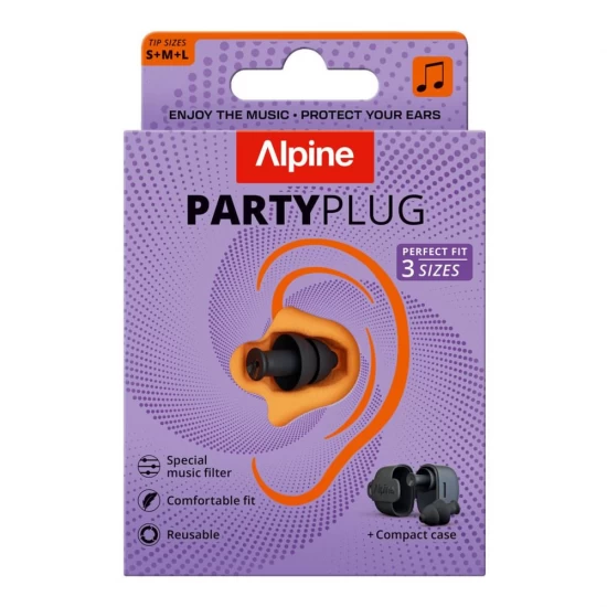 Dopuri de urechi cu filtru muzical pentru festivaluri si concerte, 3 dimensiuni incluse (S/M/L), protectie zgomote SNR 19dB, reutilizabile, negre, ALPINE PartyPlug 2025 ALP20054