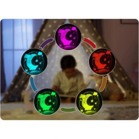 Lampa de veghe pentru copii, 3 niveluri luminozitate, 7 culori lumini, LED, ColorLumy Moon Reer