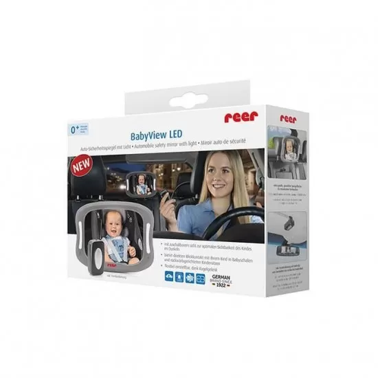 Oglinda de siguranta auto cu LED pentru monitorizare bebelusi, prindere pe tetiera Reer BabyView Oglinda de siguranta auto cu LED pentru monitorizare bebelusi, prindere pe tetiera Reer BabyView