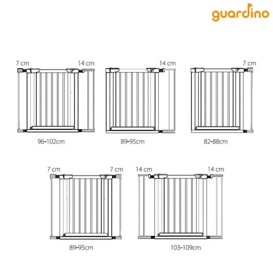Poarta de siguranta pentru copii, 75-81 cm, extensibila, montare prin presiune, fara gaurire, metal, alb, Guardino 700010