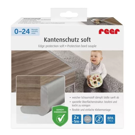 Set 2 benzi de protectie universala din spuma poliuretan pentru muchii si colturi, rezistente la muscaturi, gri, 2 x 1 m, Reer Set 2 benzi de protectie universala din spuma poliuretan pentru muchii si colturi, rezistente la muscaturi, gri, 2 x 1 m, Reer