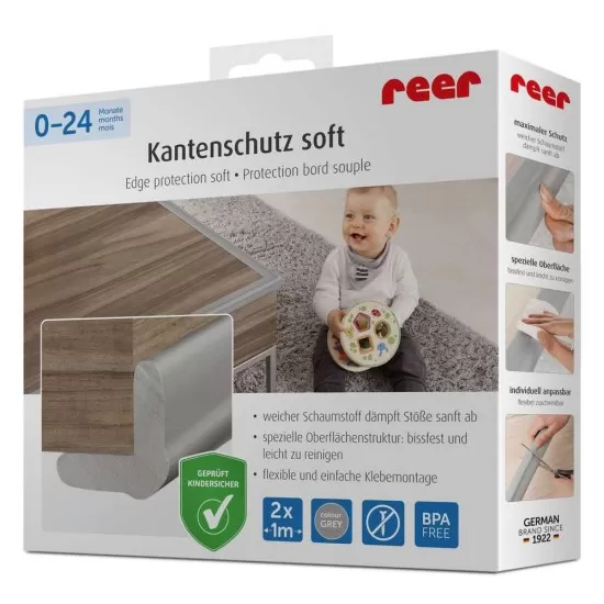 Set 2 benzi de protectie universala din spuma poliuretan pentru muchii si colturi, rezistente la muscaturi, gri, 2 x 1 m, Reer Set 2 benzi de protectie universala din spuma poliuretan pentru muchii si colturi, rezistente la muscaturi, gri, 2 x 1 m, Reer