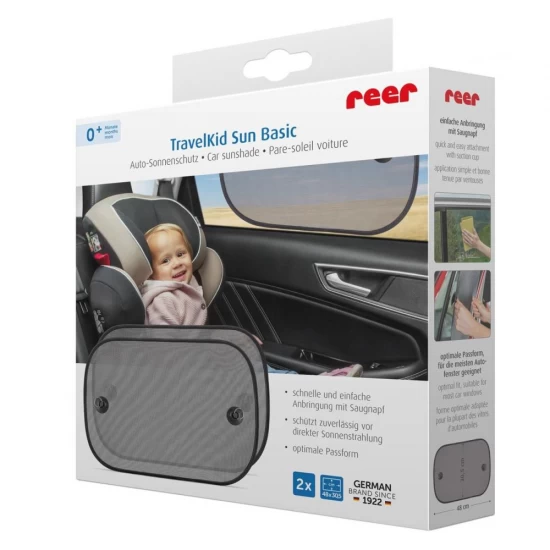 Set 2 parasolare auto pentru copii, pliabila, lipire cu ventuze, 48 x 30,5 cm, Reer