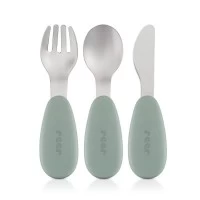 Set 3 tacamuri din otel inoxidabil (furculita, lingurita si cutit), manere din silicon, fara BPA, lavabile in masina de spalat vase, Reer