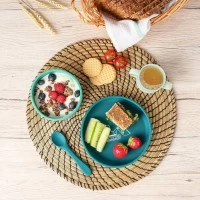 Set 4 piese vesela din silicon pentru mancarea copiilor (farfurie, castron, canuta, lingurita), fara BPA, lavabile in masina de spalat vase, de la 6 luni, verde, Reer